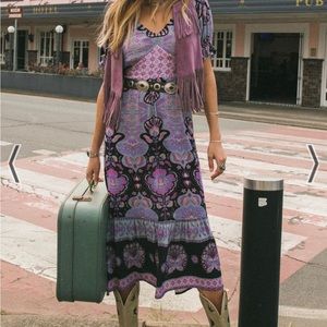 Nine Lives Bazaar Saloon Midi Dress - Dusk Purple Black